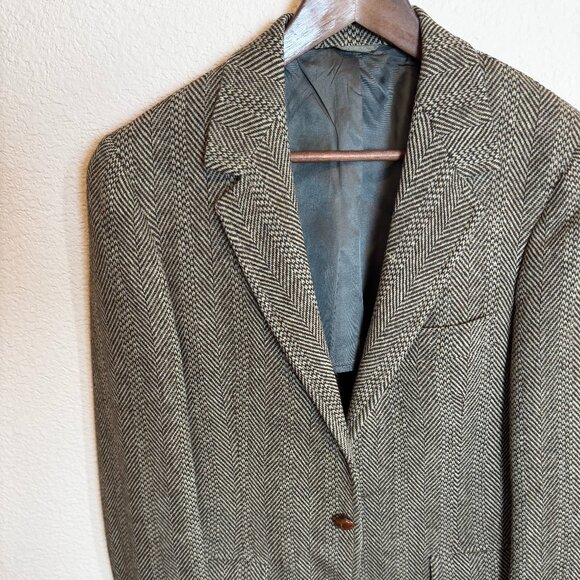 Vintage Brown Herringbone Harris Tweed Wool Blazer Sz 38R - Picture 1 of 10